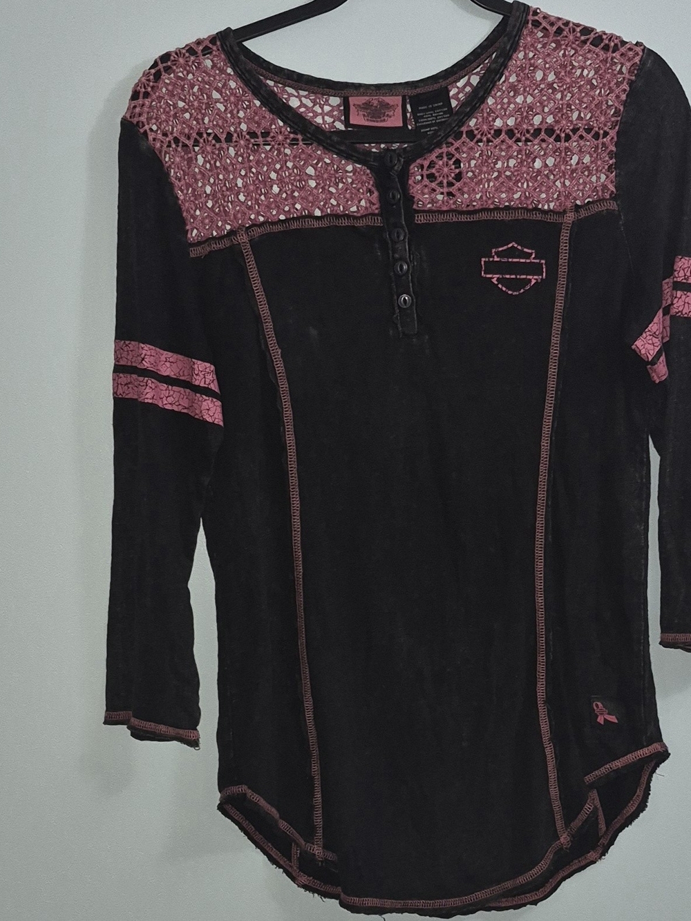 Harley-Davidson Pink Lace Black Long Sleeve T-Shirt